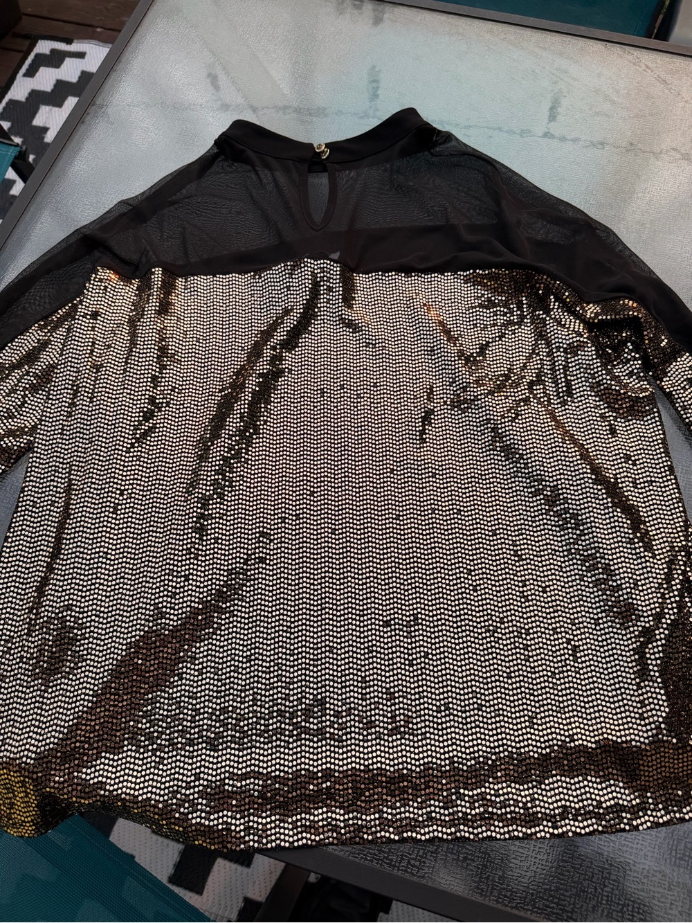 Nine West Black Mesh Top with Gold Sequin Accents - Picture 7 of 10